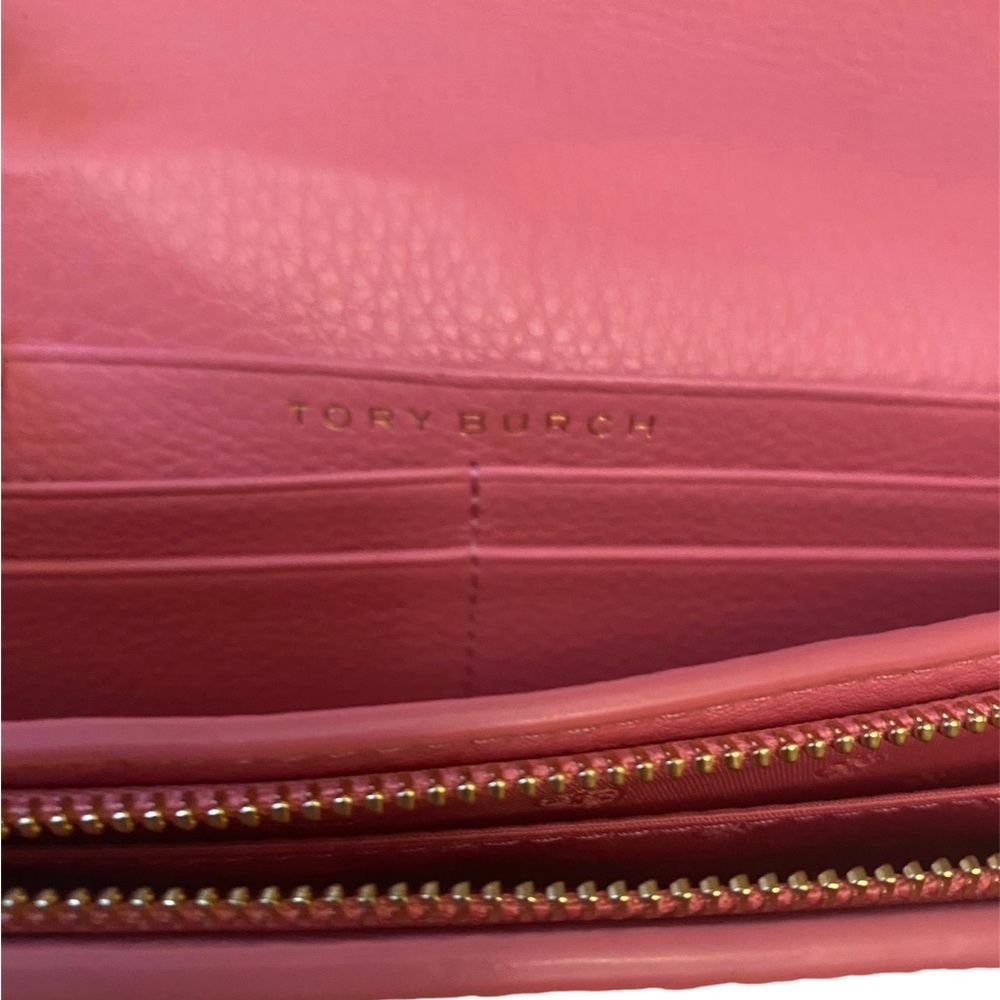 Tory Burch Britton Duo Envelope Continental Pink Leather Wallet - Picture 9 of 15